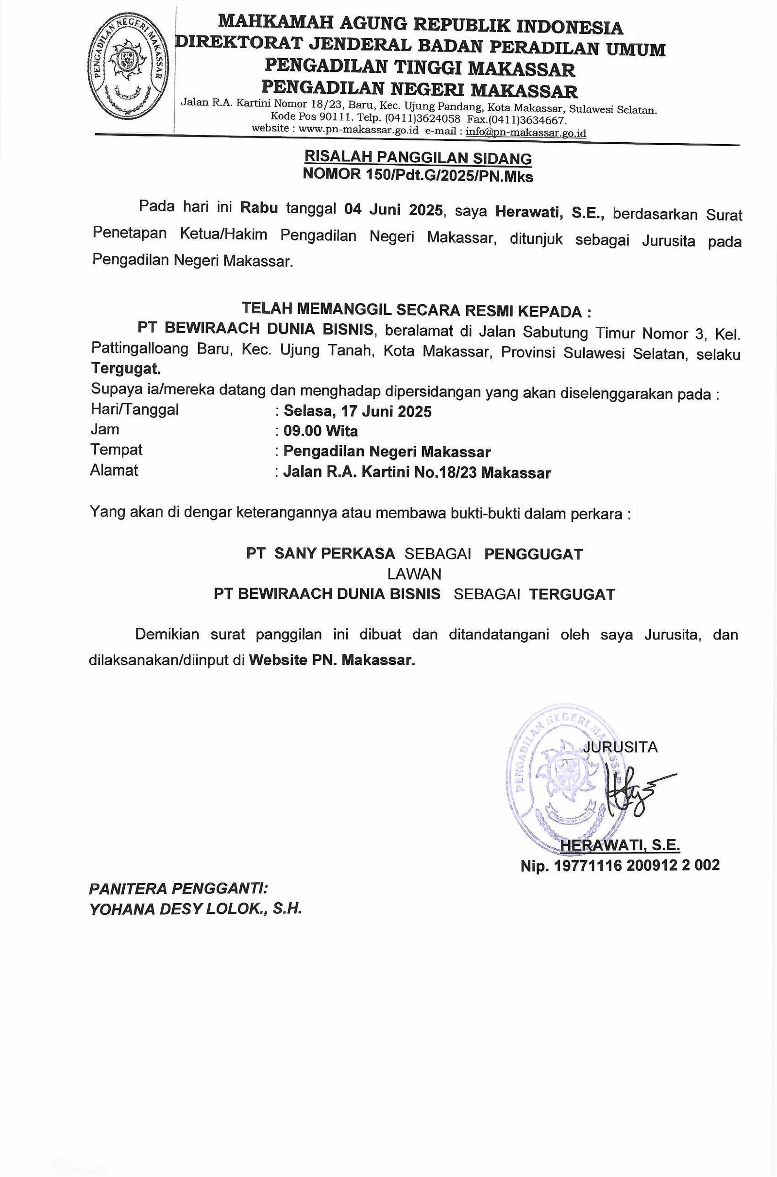 RISALAH PANGGILAN SIDANGPN.Mks