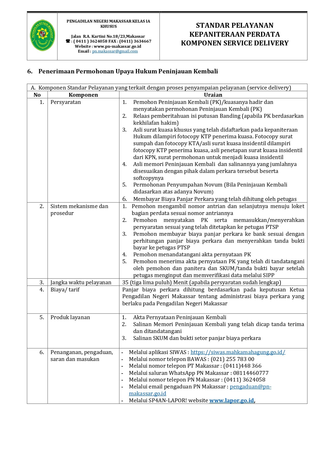 6 Perdata Penerimaan permohonan upaya hukum PK