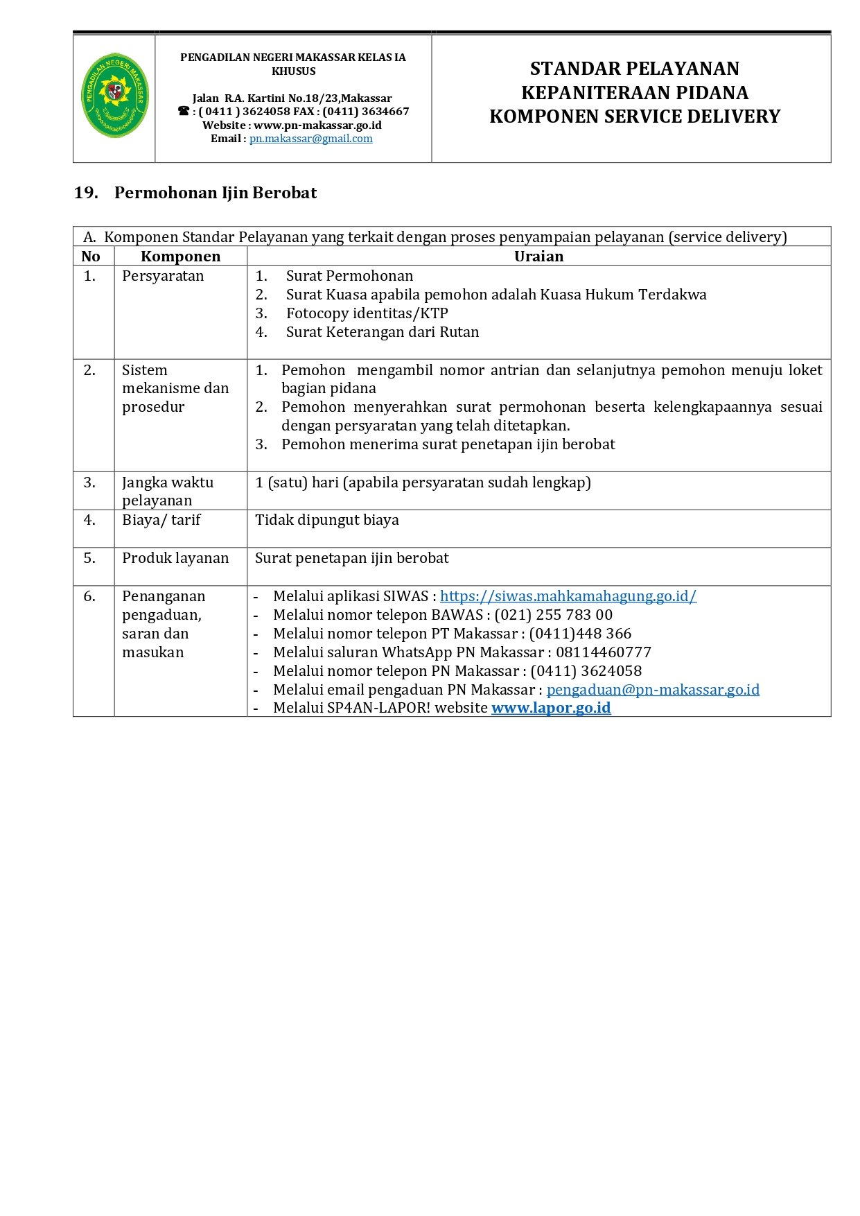 19 Pidana Permohonan ijin berobat