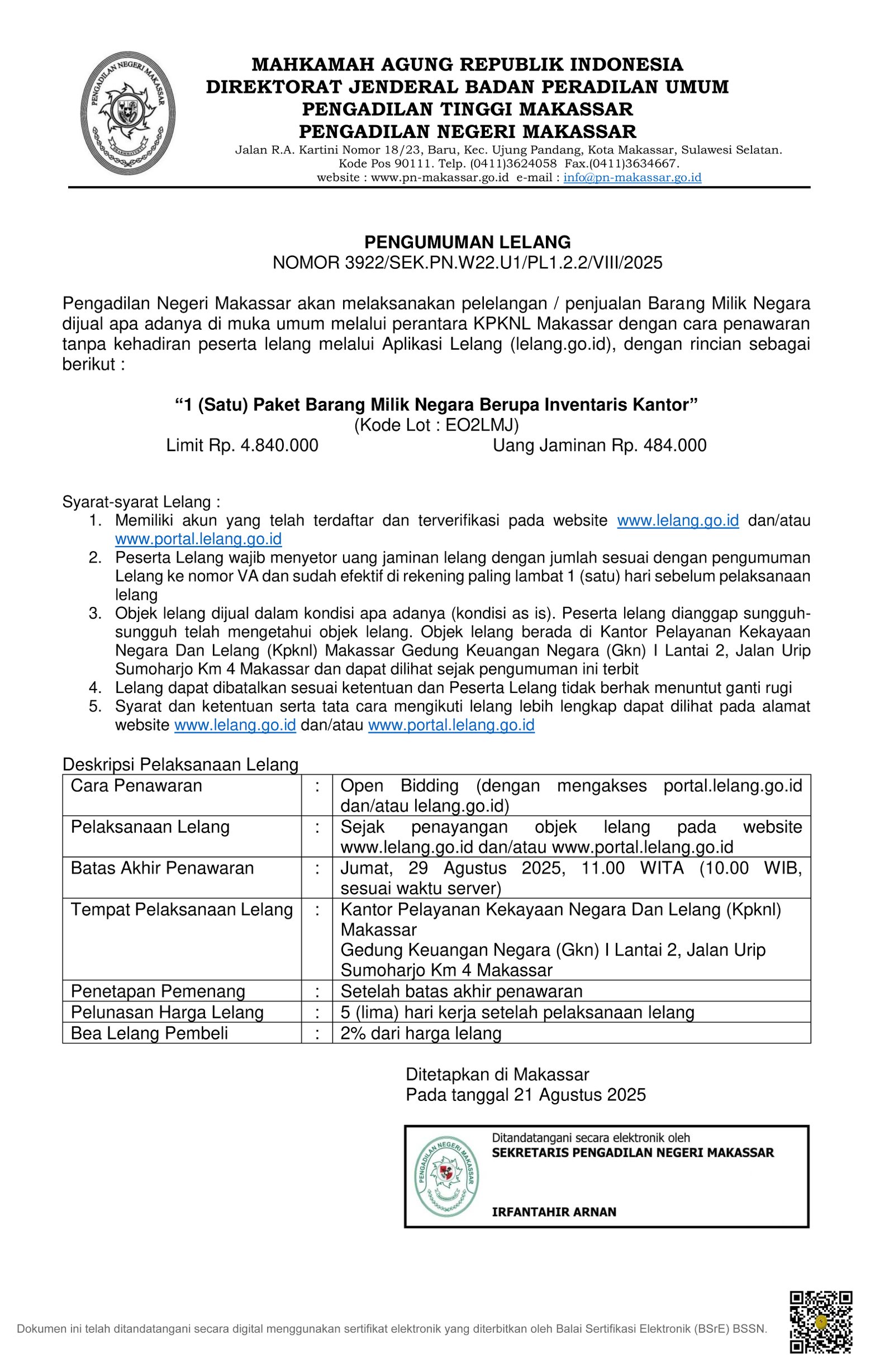 Pengumuman Lelang signed